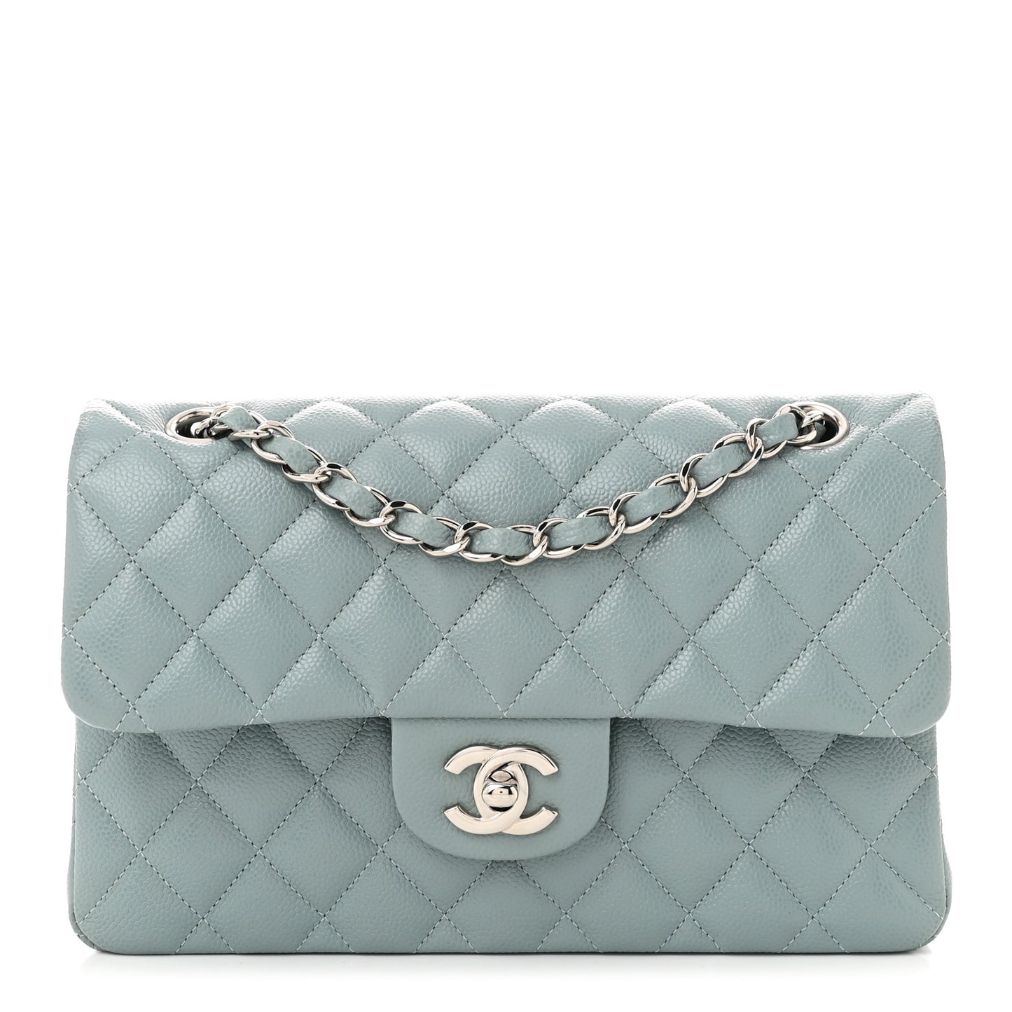 Caviar Quilted Small Double Flap Light Blue