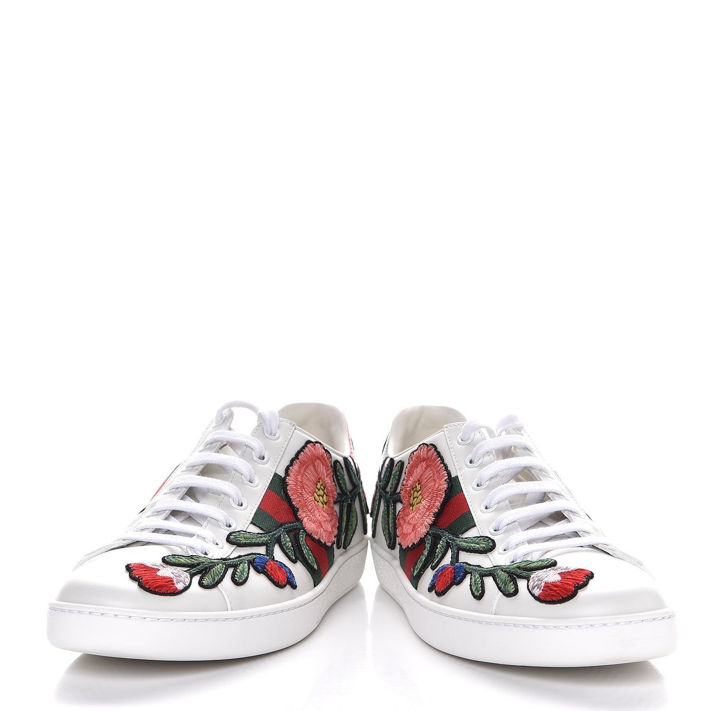 Calfskin Web Floral Embroidered Ace Sneakers 38.5 White