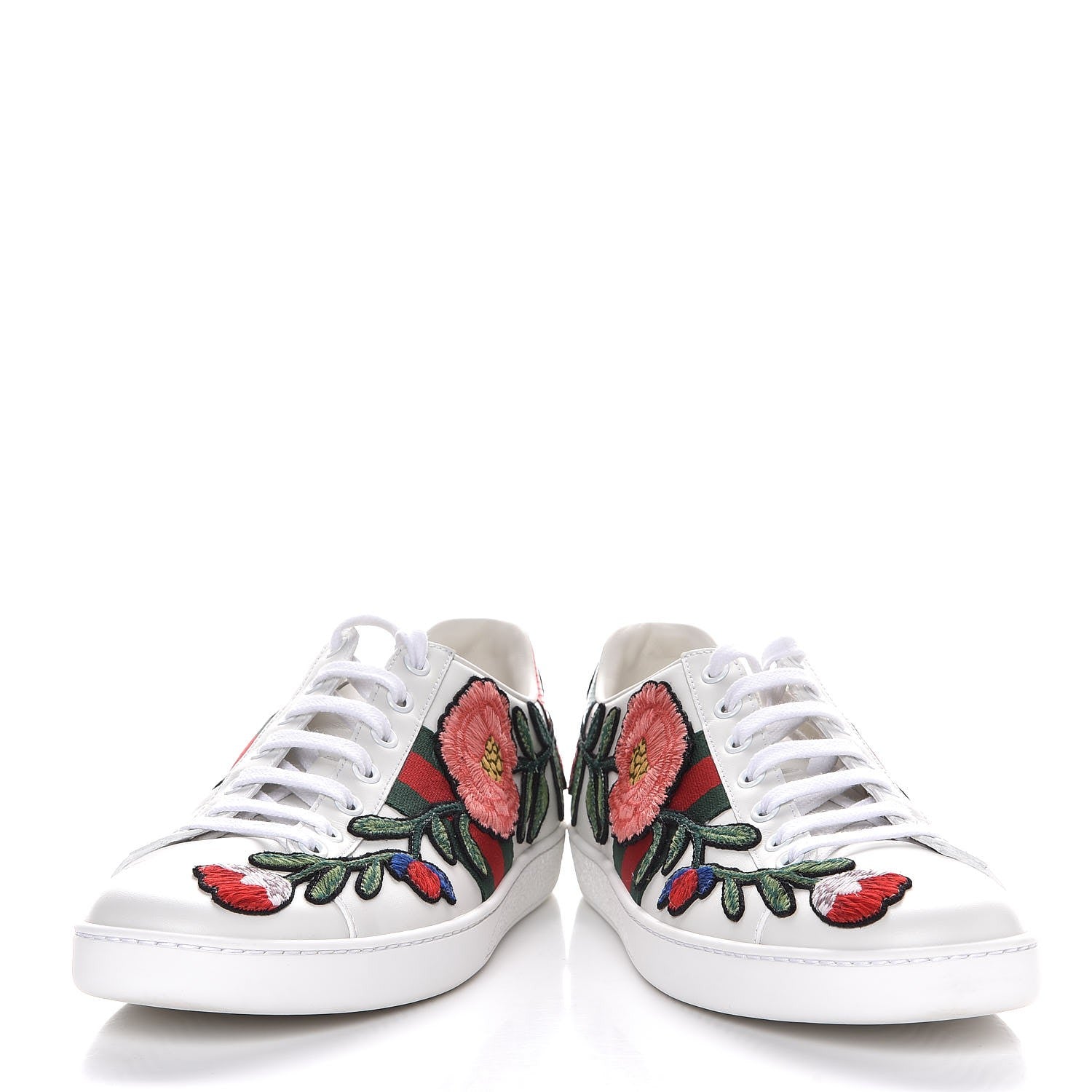 Gucci Calfskin Web Floral Embroidered Ace Sneakers 38.5 White 6 of 12