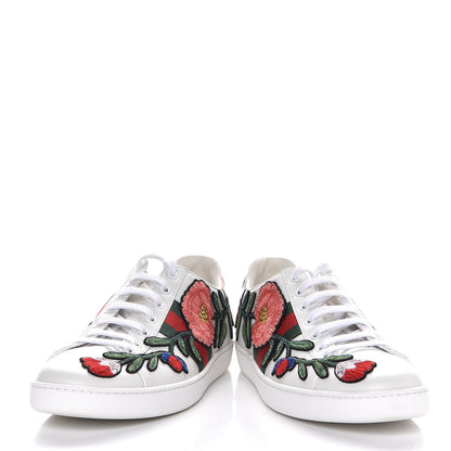 Gucci Calfskin Web Floral Embroidered Ace Sneakers 38.5 White 6 of 12