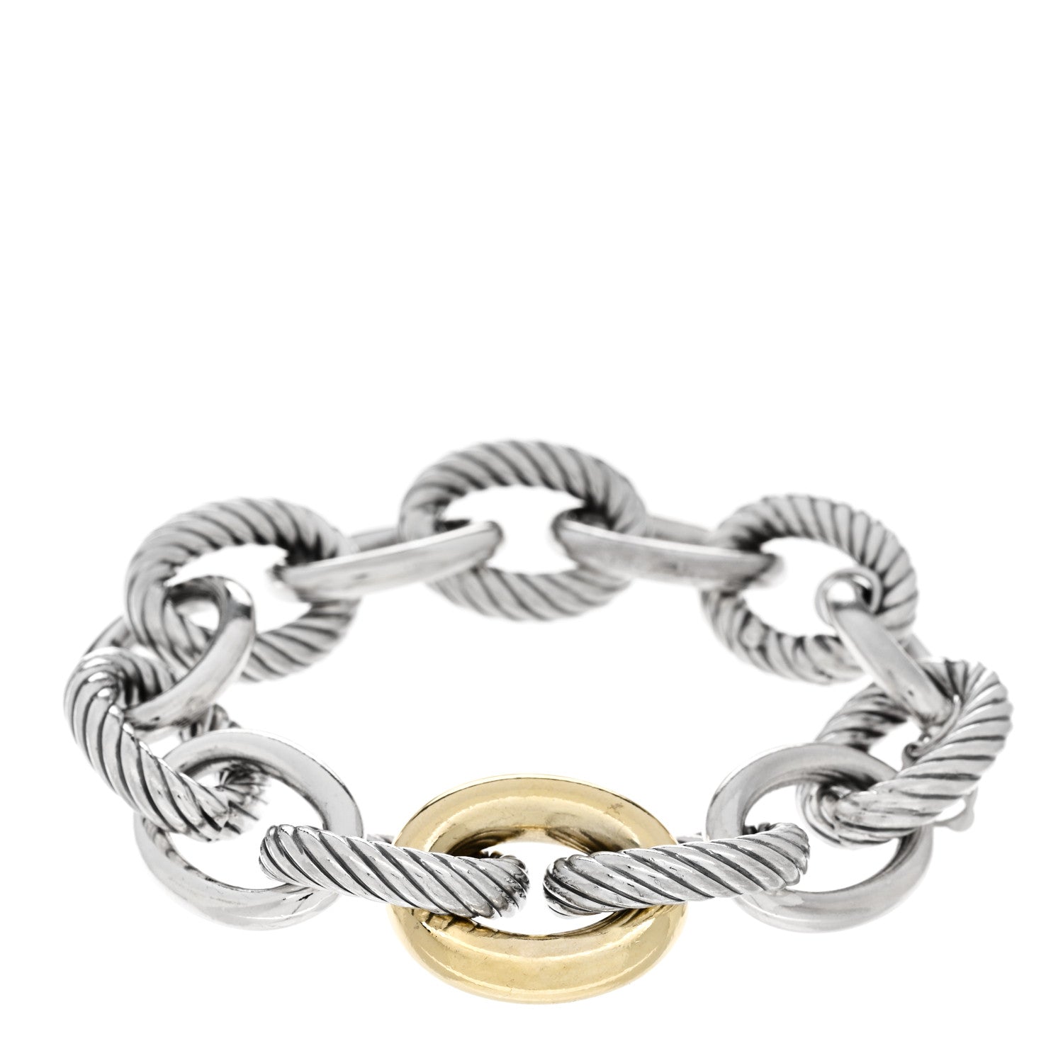 David Yurman Sterling Silver 18K Yellow Gold 19mm Extra Large Oval Link Bracelet 1 of 4