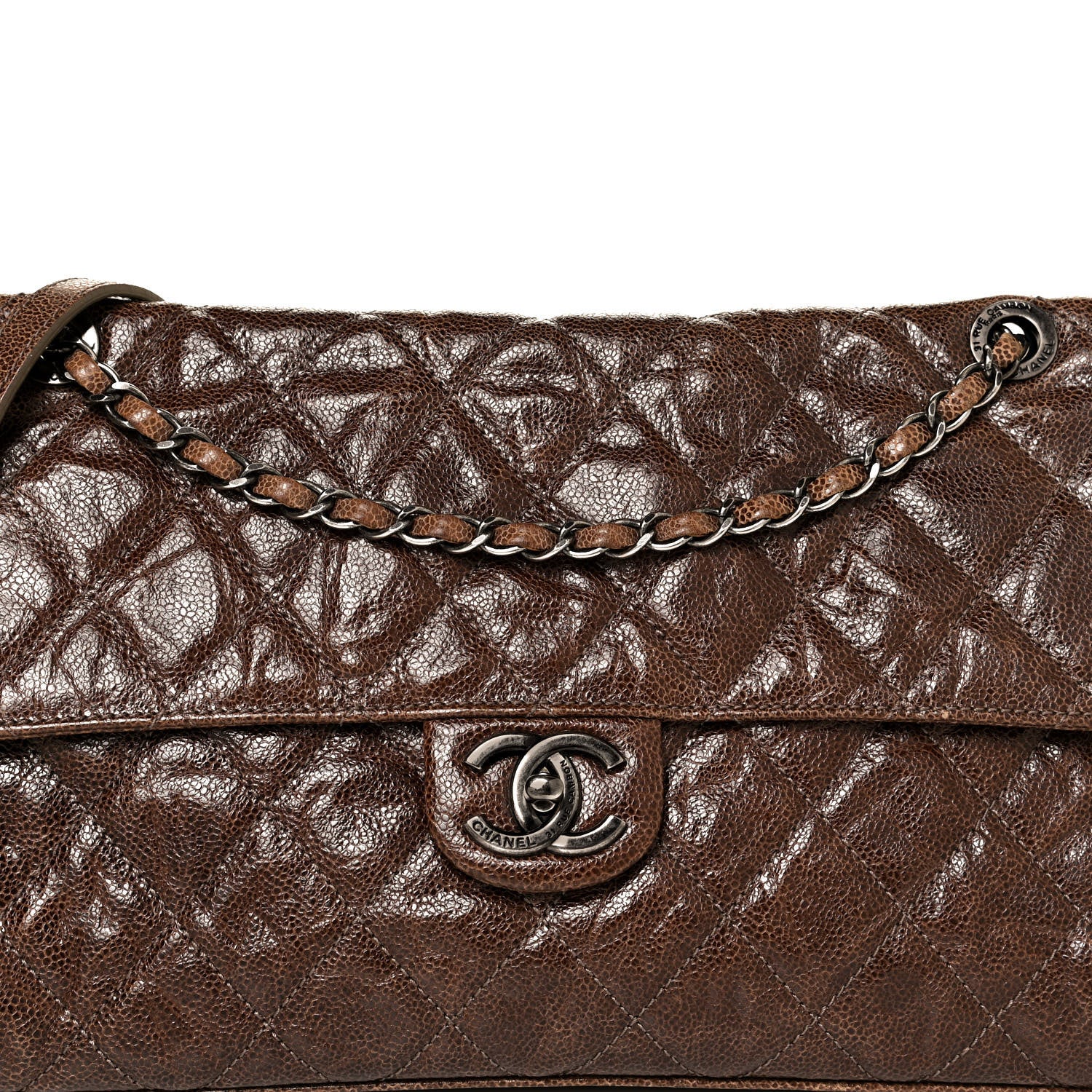 Chanel Crumpled Grained Calfskin Jumbo CC Crave Flap Brown 9 of 14