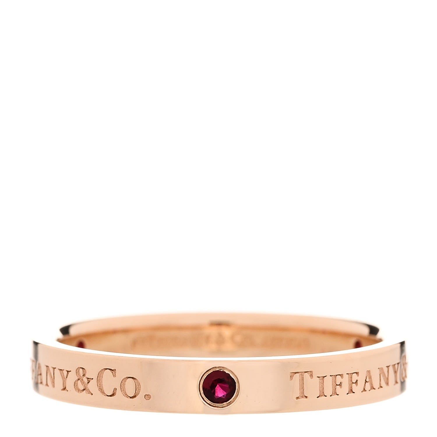 Tiffany 18K Rose Gold Ruby Logo Band Ring 57 8 1 of 5