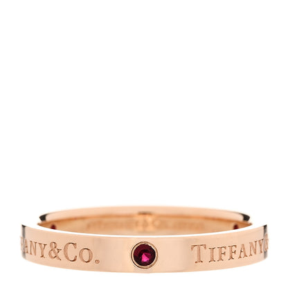 Tiffany 18K Rose Gold Ruby Logo Band Ring 57 8 1 of 5