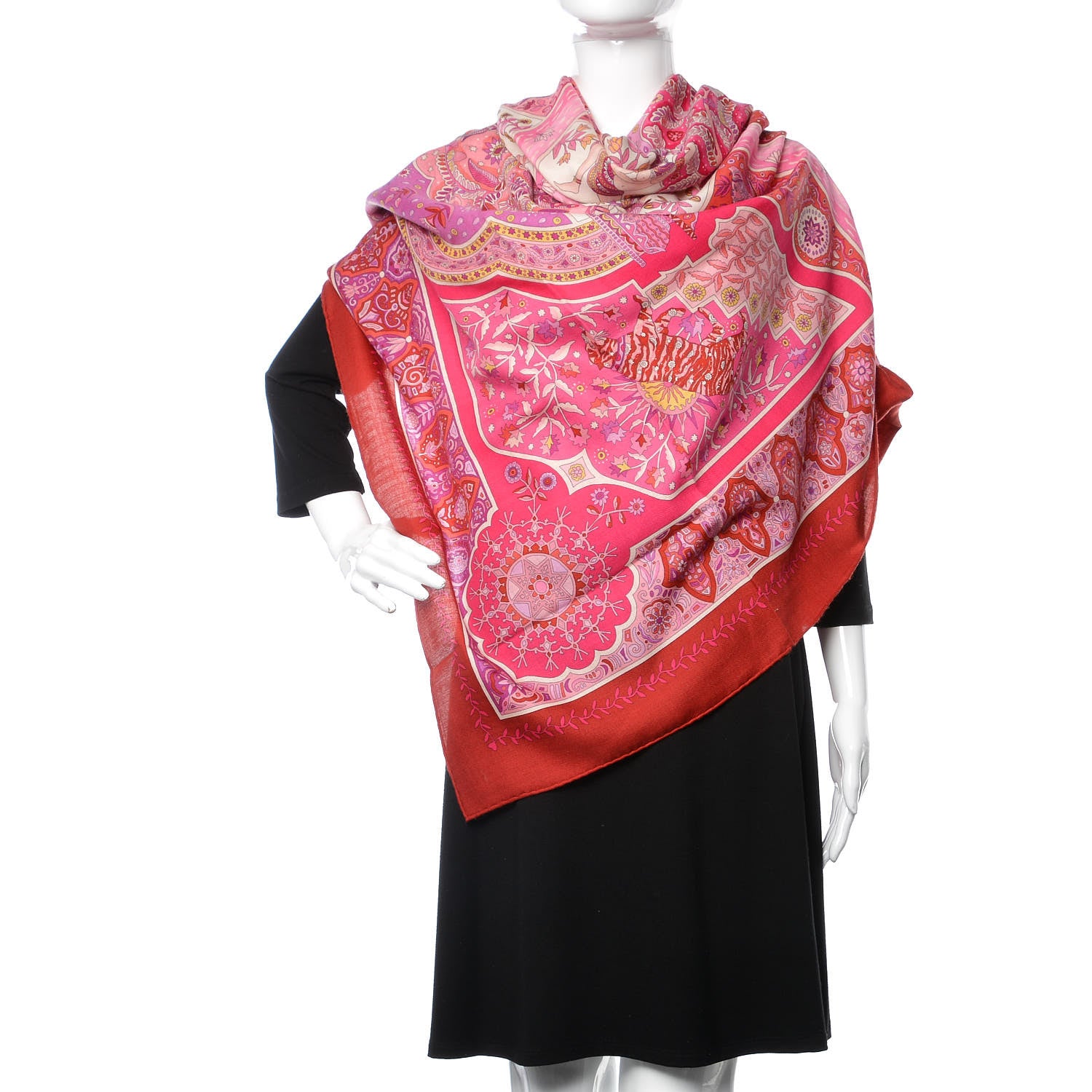 Hermes Cashmere Silk Aux Portes Du Palais Shawl 140 Framboise Rose Mauve 2 of 6