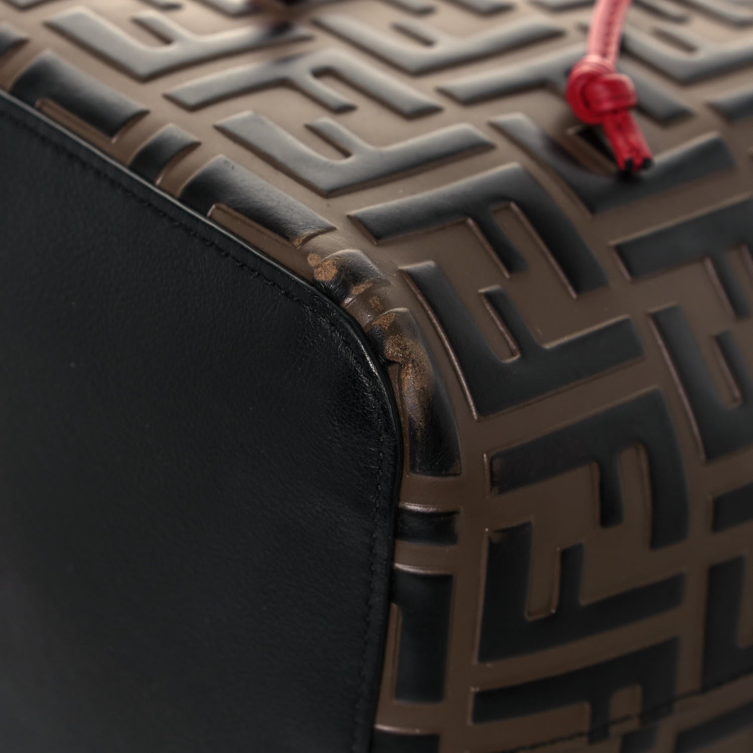 Fendi Vitello Grace F is Fendi Bi-Color FF 1974 Embossed Grande Mon Tresor Bucket Bag Maya Black Fragola 10 of 15