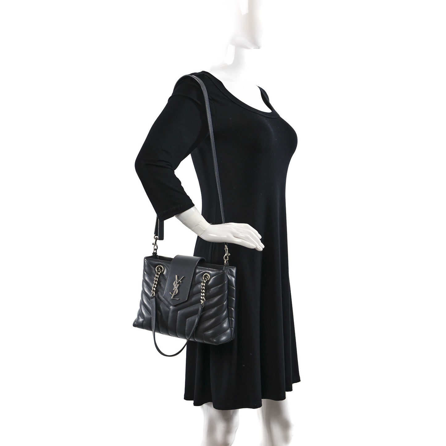 Calfskin Y Quilted Monogram Small Loulou Shopper Grey