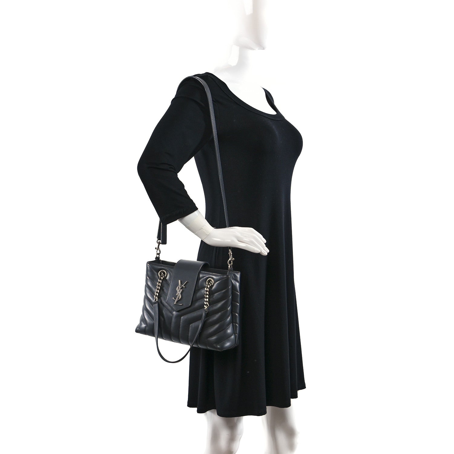 Saint Laurent Calfskin Y Quilted Monogram Small Loulou Shopper Grey 2 of 9