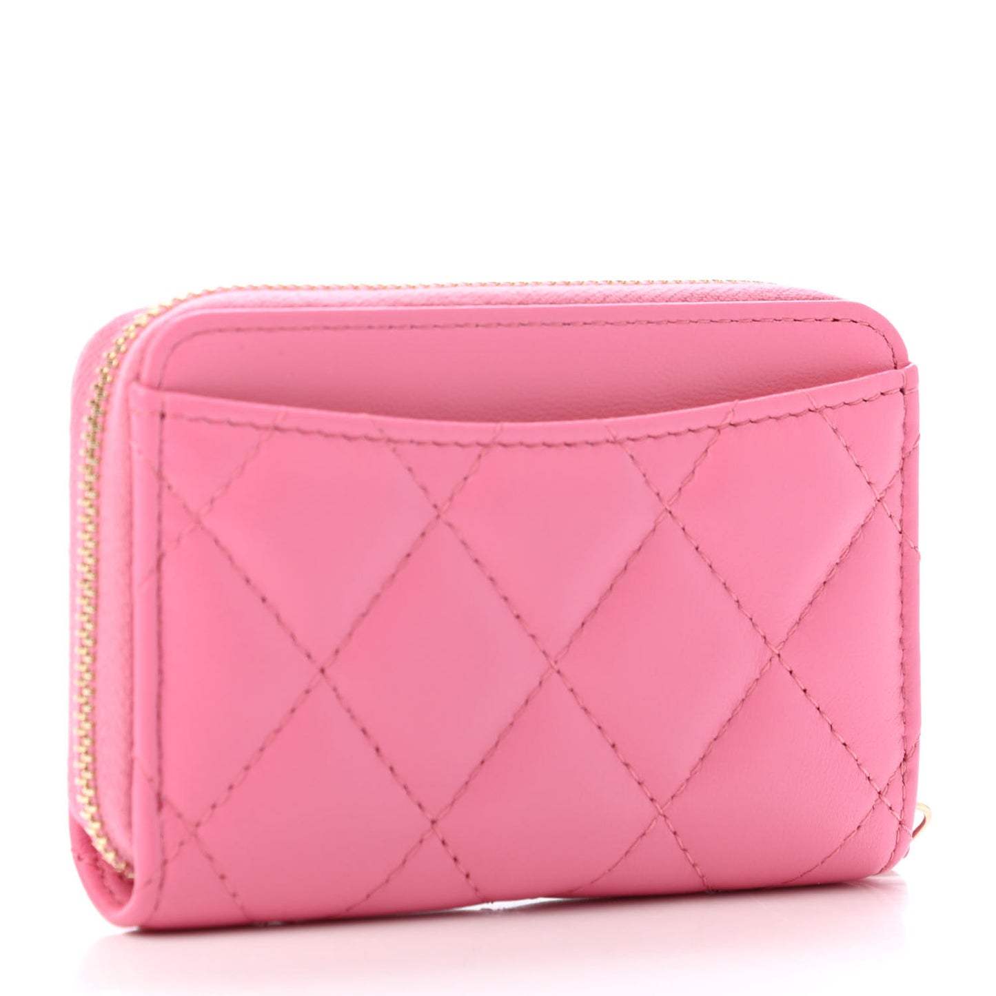 Lambskin Quilted Zip Around Coin Purse Wallet Pink Yellow