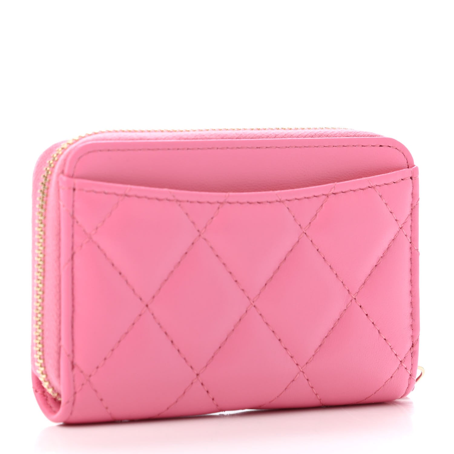Chanel Lambskin Quilted Zip Around Coin Purse Wallet Pink Yellow 2 of 4