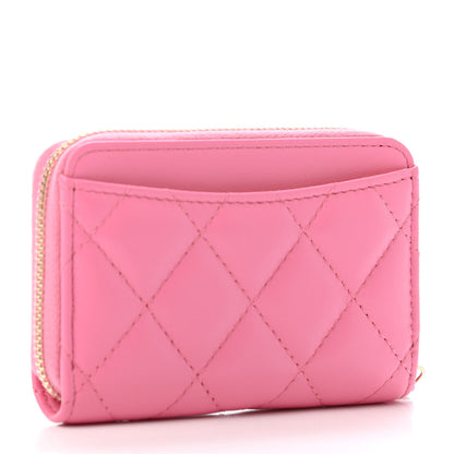 Chanel Lambskin Quilted Zip Around Coin Purse Wallet Pink Yellow 2 of 4
