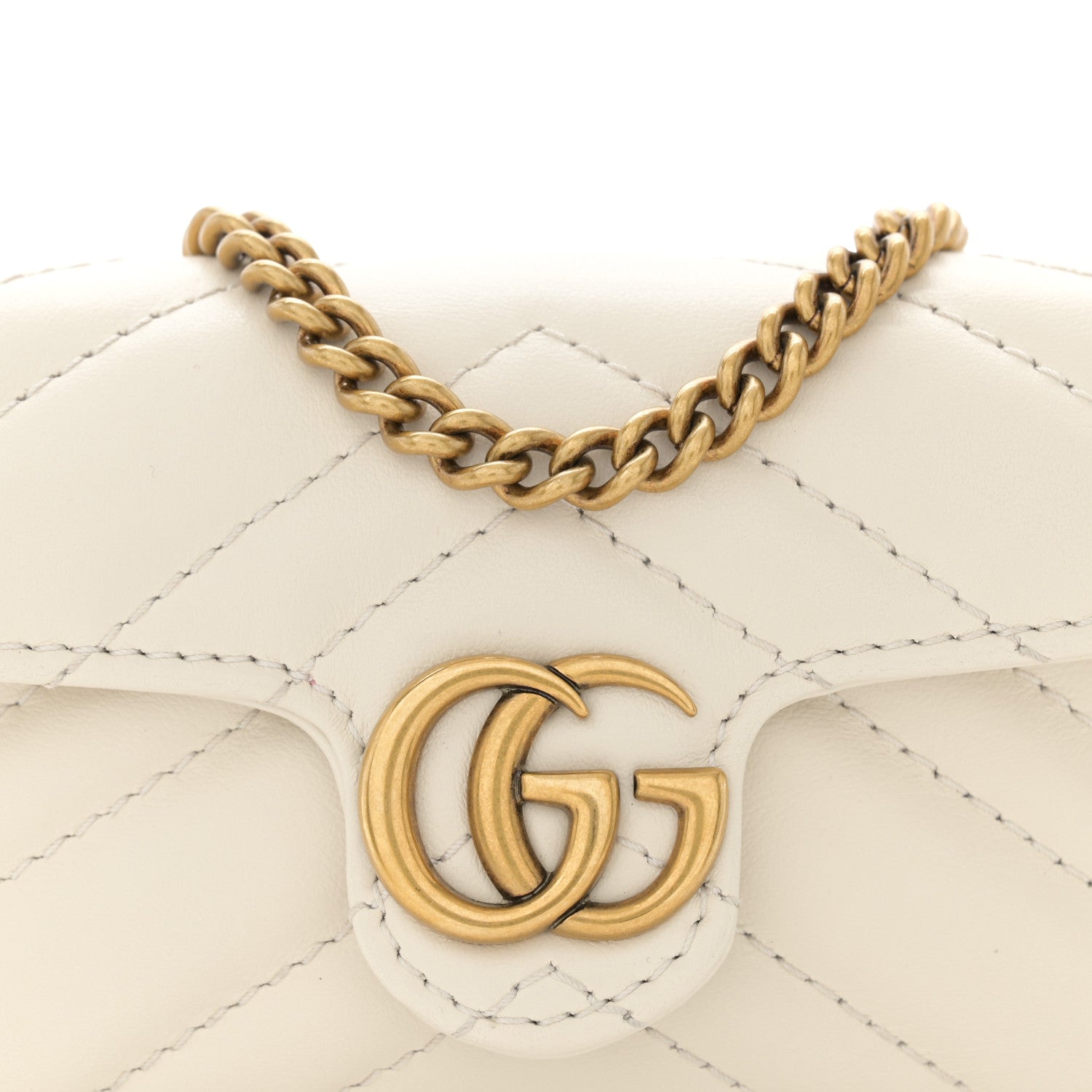Gucci Calfskin Matelasse Heart GG Marmont 2.0 Coin Purse On A Chain Mystic White 7 of 9