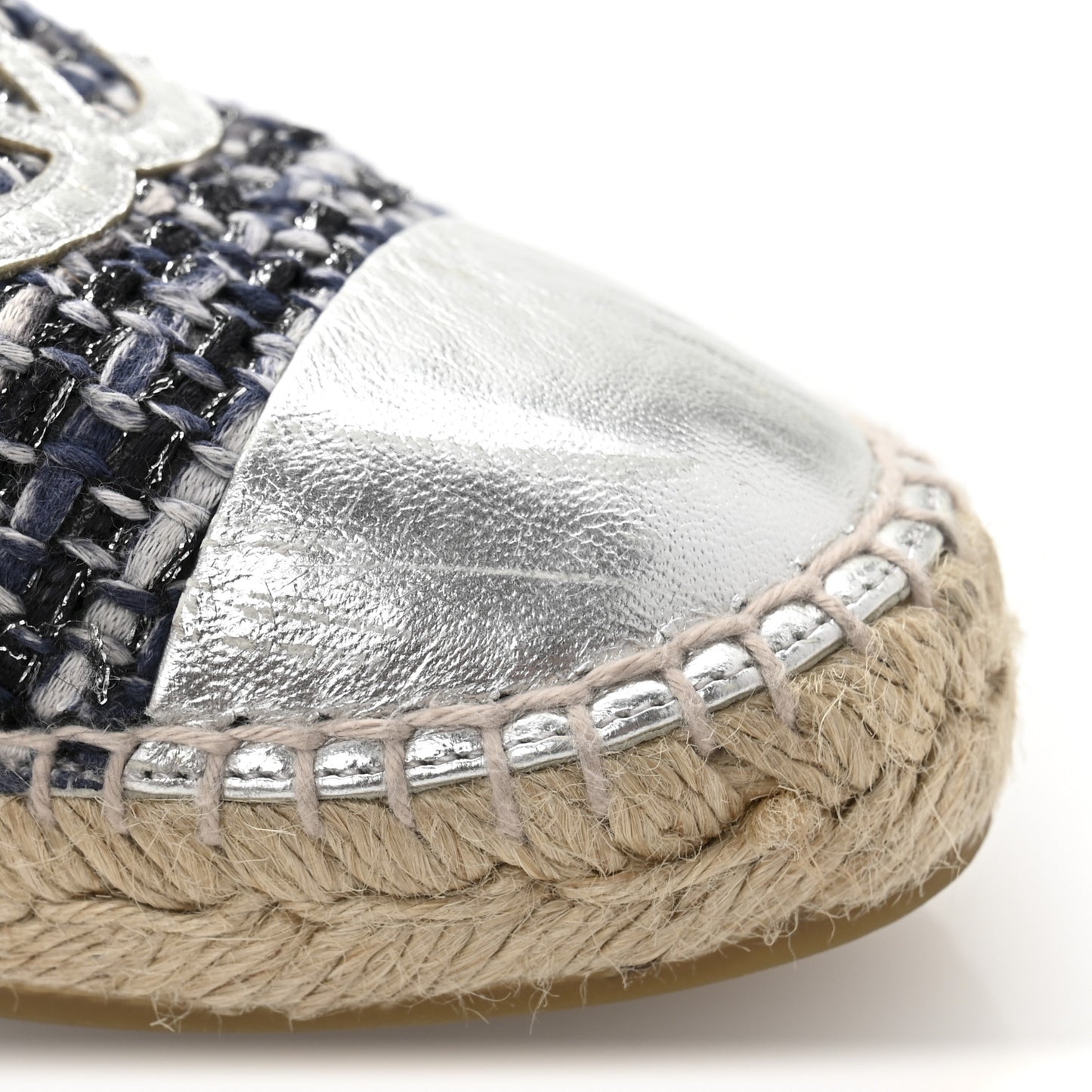 Metallic Tweed Lambskin CC Espadrilles 39 Blue Black Silver