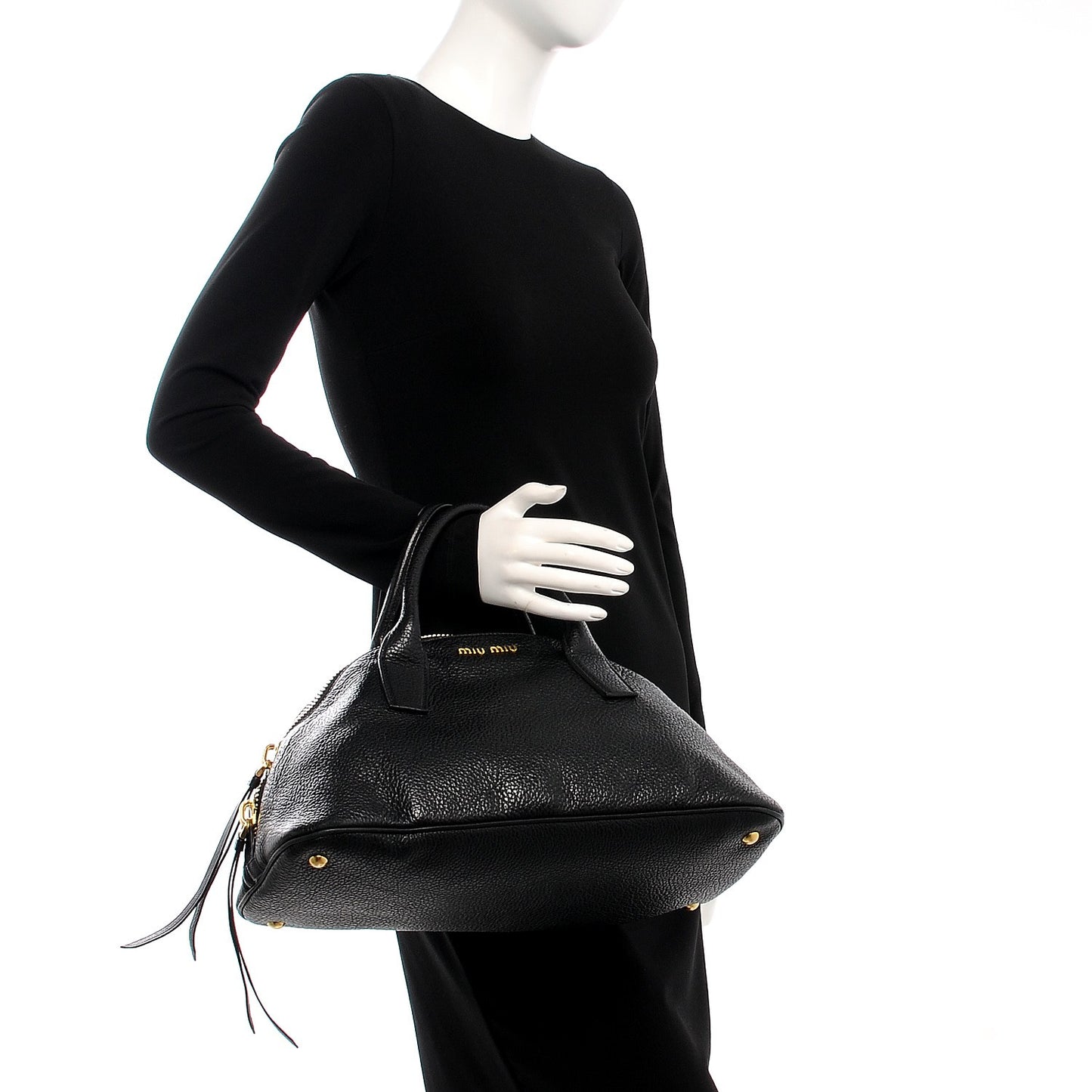 Goatskin Madras Bauletto Top Handle Tote Nero Black