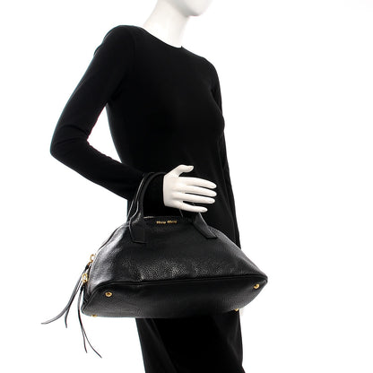 Miu Miu Goatskin Madras Bauletto Top Handle Tote Nero Black 3 of 8