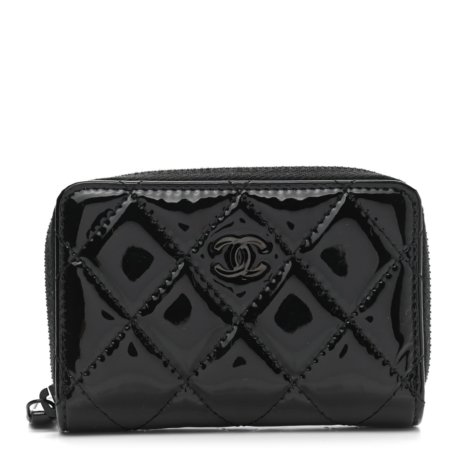 Chanel Patent Calfskin Quilted Zip Coin Purse Wallet So Black 1 of 8