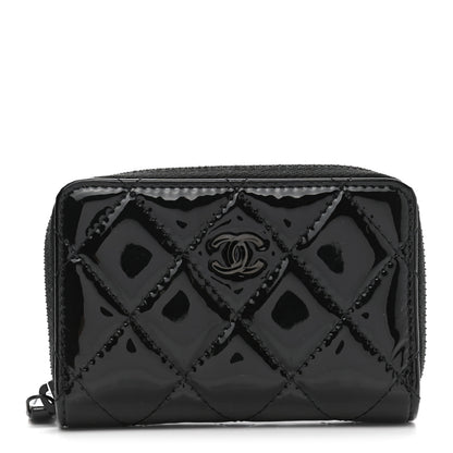 Chanel Patent Calfskin Quilted Zip Coin Purse Wallet So Black 1 of 8