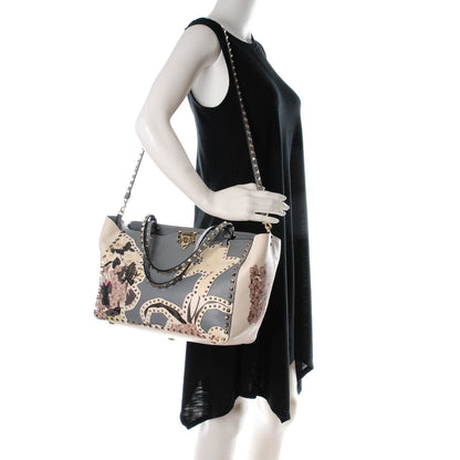 Valentino Garavani Vitello Monogram Kimono 1997 Print Medium Rockstud Tote Light Blue 2 of 8