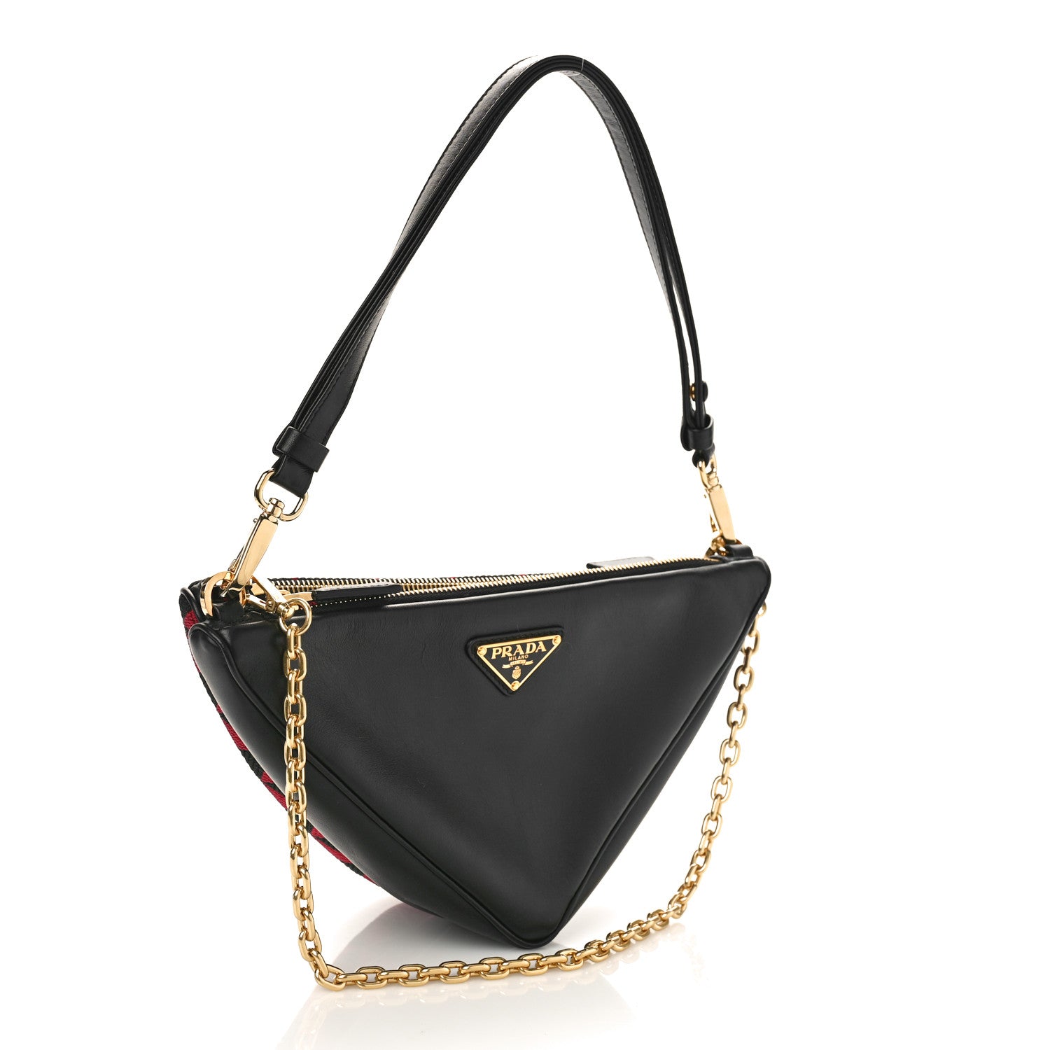 Prada Jacquard Calfskin Triangolo Symbole Embroidered Mini Triangle Double Bag Black Ciliegia 3 of 9