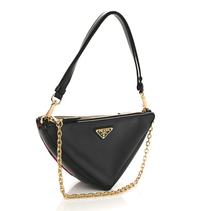 Prada Jacquard Calfskin Triangolo Symbole Embroidered Mini Triangle Double Bag Black Ciliegia 3 of 9