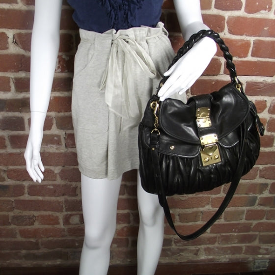Miu Miu Leather Matelasse Coffer Hobo Black 2 of 11