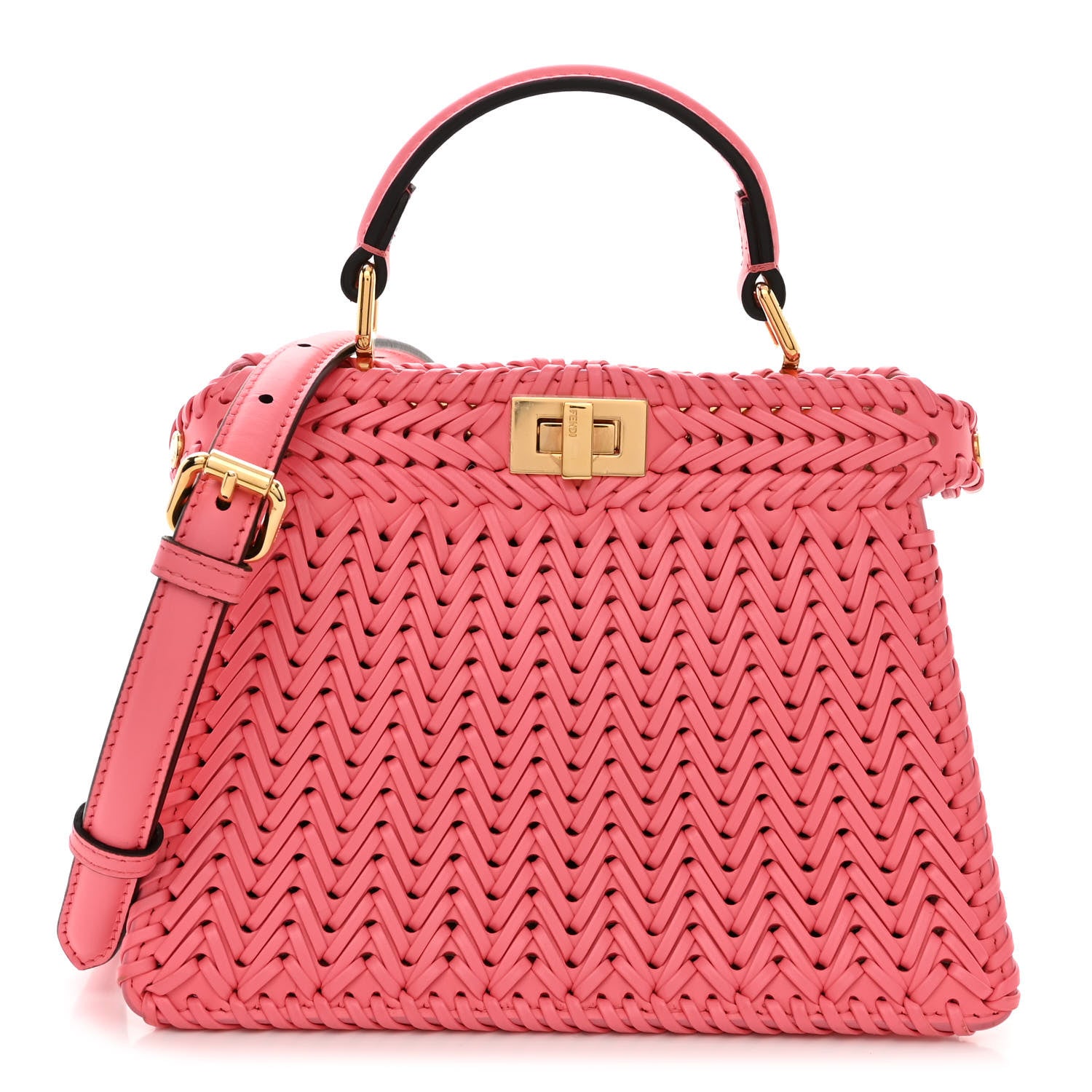 Fendi Vitello King Shiny Nappa Intreccio Petite Peekaboo I SEE U Satchel Pink Dalia 1 of 12
