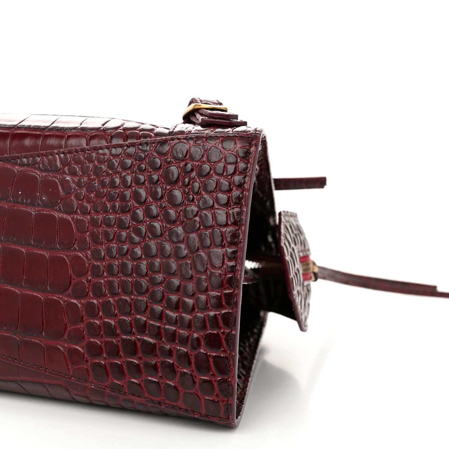 Shiny Supple Calfskin Crocodile Embossed Classic Gold Hardware S City Dark Red