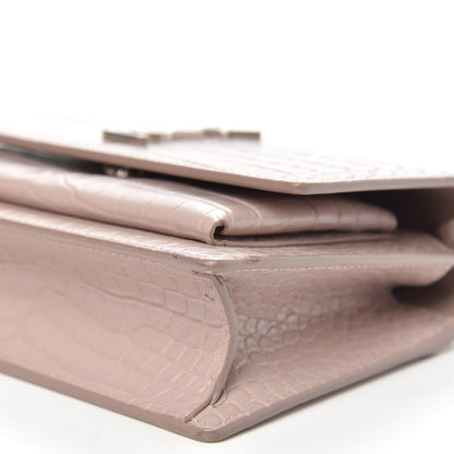 Saint Laurent Calfskin Crocodile Embossed Monogram Sunset Chain Wallet Marble Pink 7 of 9