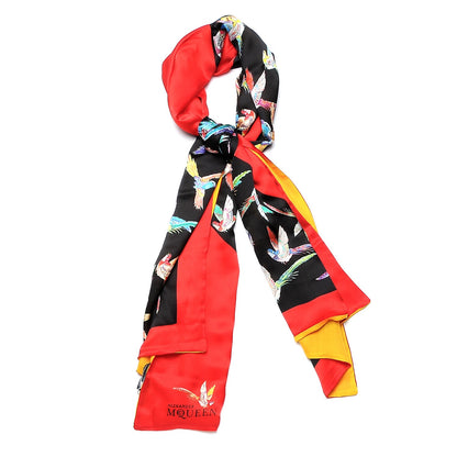 Alexander McQueen Silk Wool Bird Print Scarf Red 1 of 6