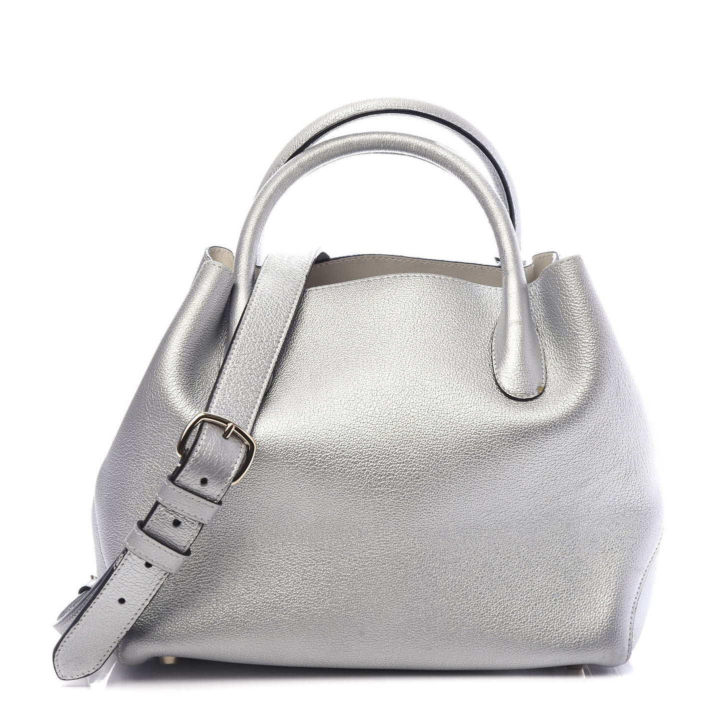 Metallic Supple Grained Calfskin Medium Open Bar Tote Silver