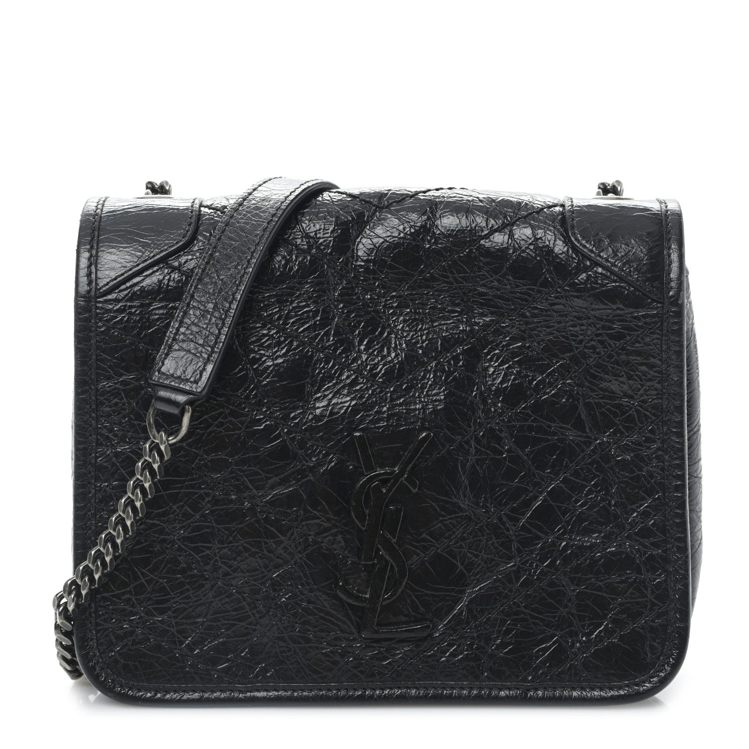 Saint Laurent Crinkled Calfskin Matelasse Monogram Niki Chain Wallet Black 1 of 9