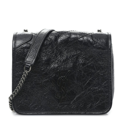 Saint Laurent Crinkled Calfskin Matelasse Monogram Niki Chain Wallet Black 1 of 9