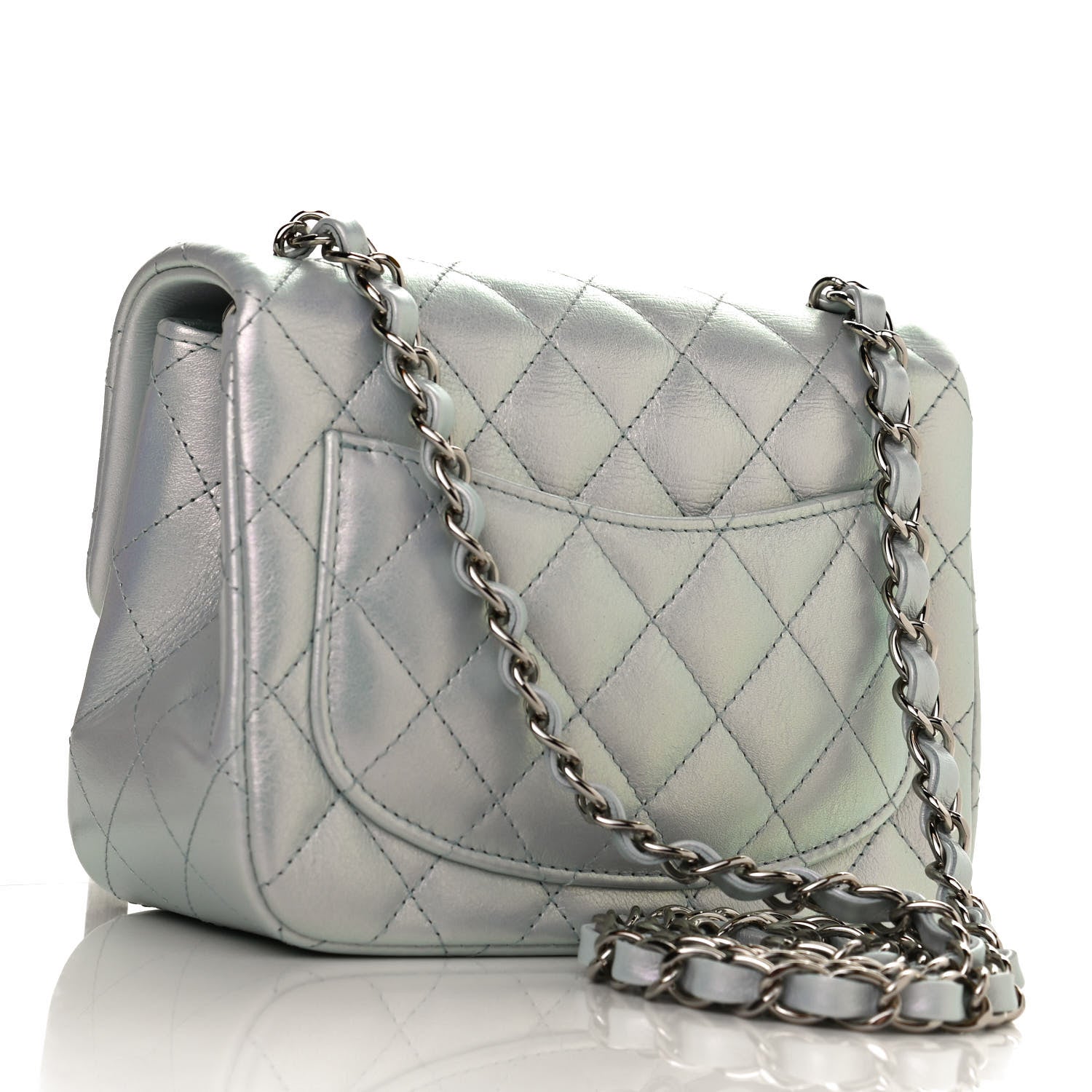 Chanel Iridescent Lambskin Quilted Mini Square Flap Light Blue 3 of 10