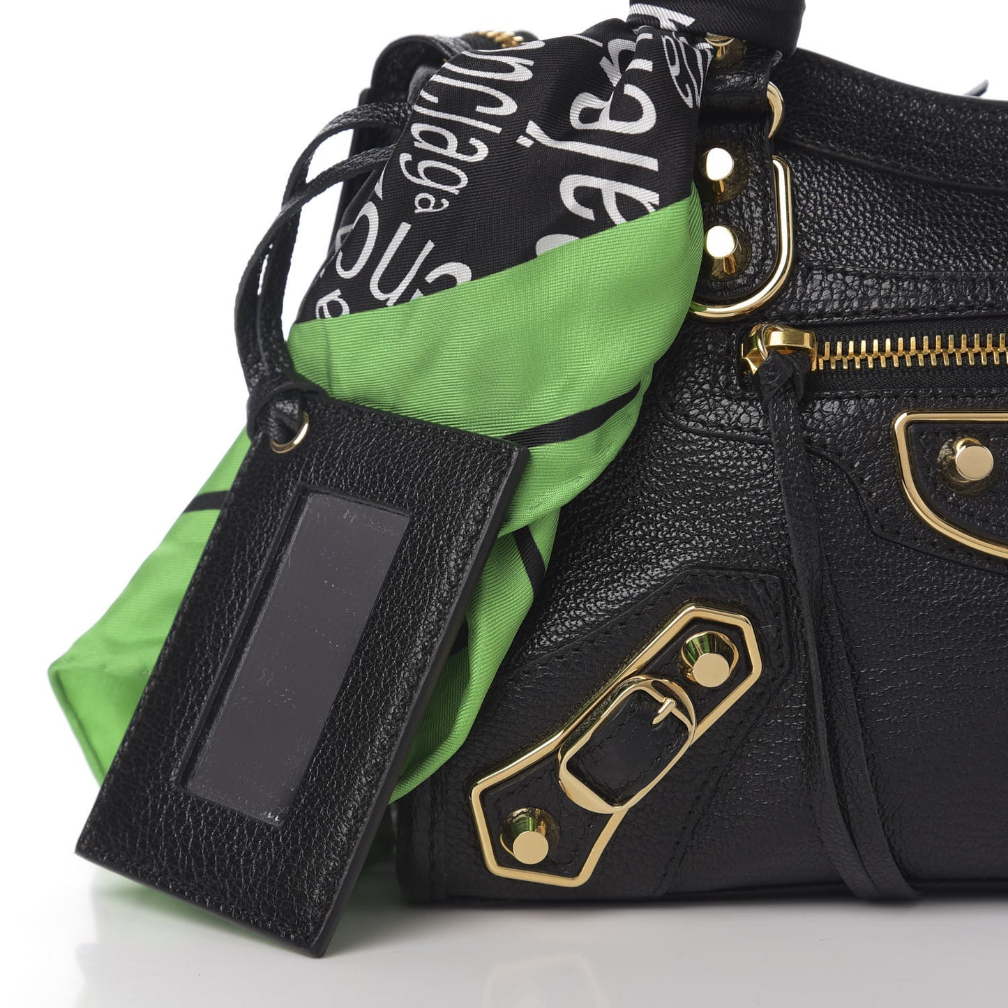 Chevre Gold Metallic Edge Hardware Mini Cityscarf Black
