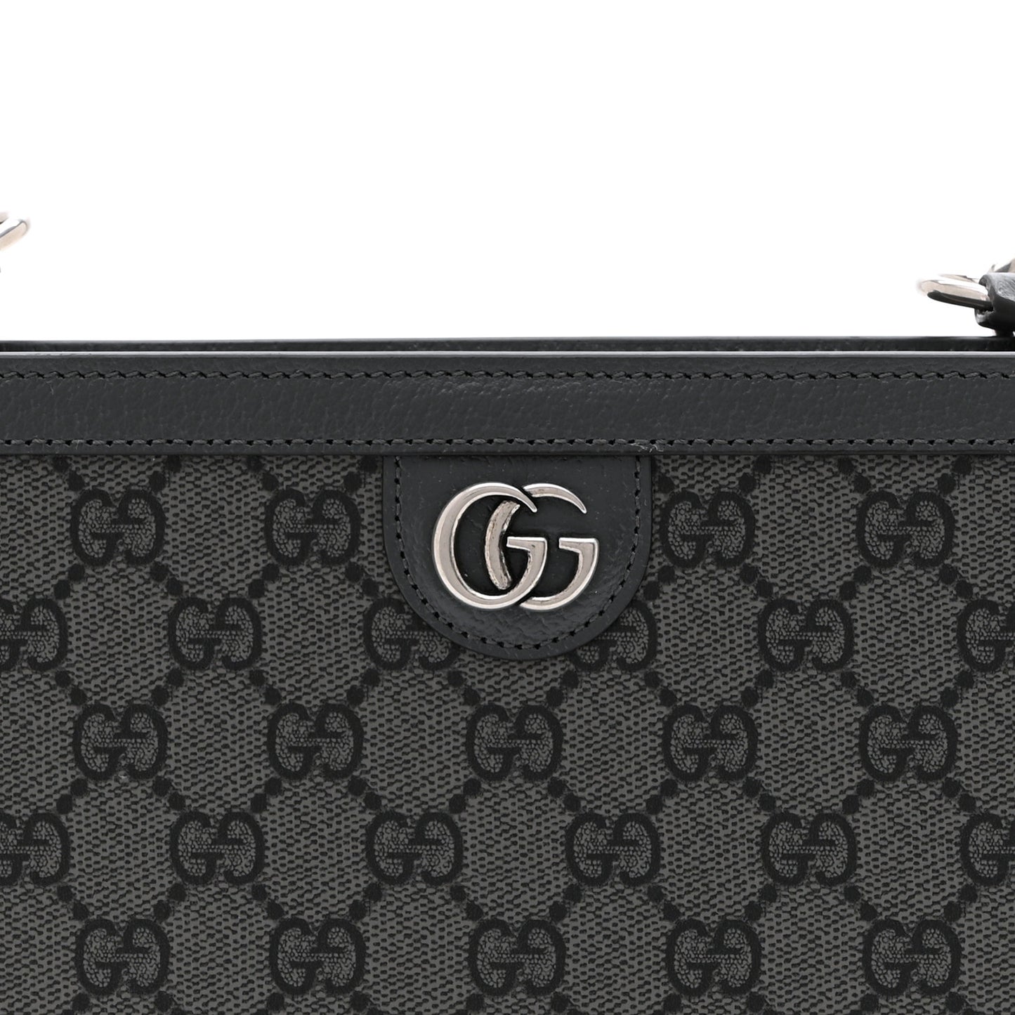 GG Supreme Monogram Textured Dollar Calfskin Web Small Ophidia Shoulder Bag  Grey Black Graphite Grey
