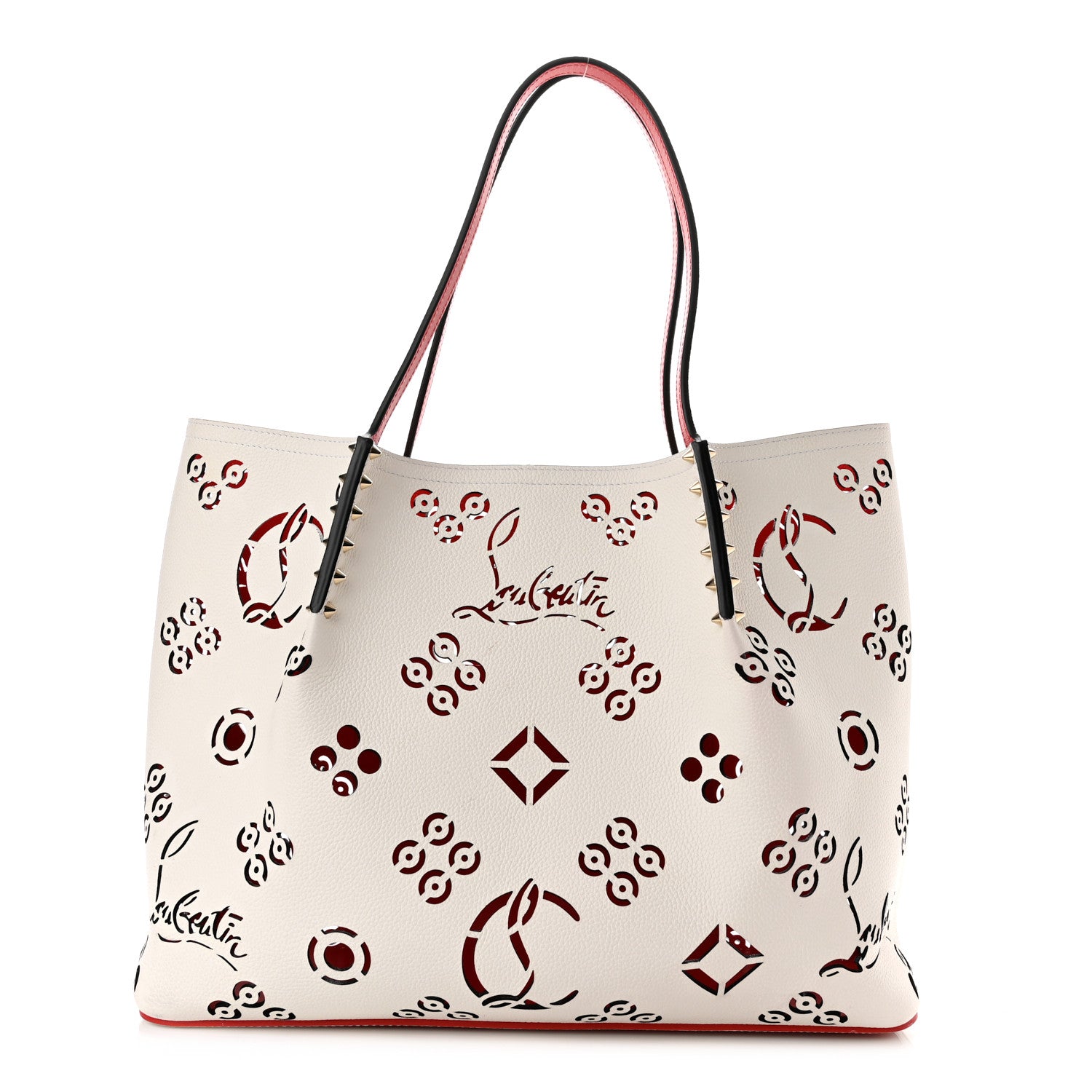 Christian Louboutin Calfskin Perforated Large Loubinthesky Cabarock Spikes Tote Snow 1 of 8