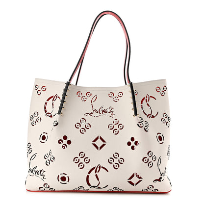 Christian Louboutin Calfskin Perforated Large Loubinthesky Cabarock Spikes Tote Snow 1 of 8