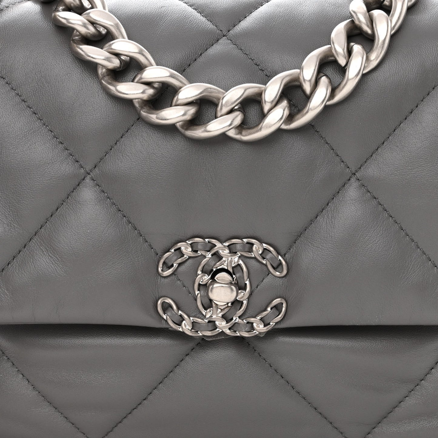 Lambskin Quilted Large Chanel 19 Flap Grey