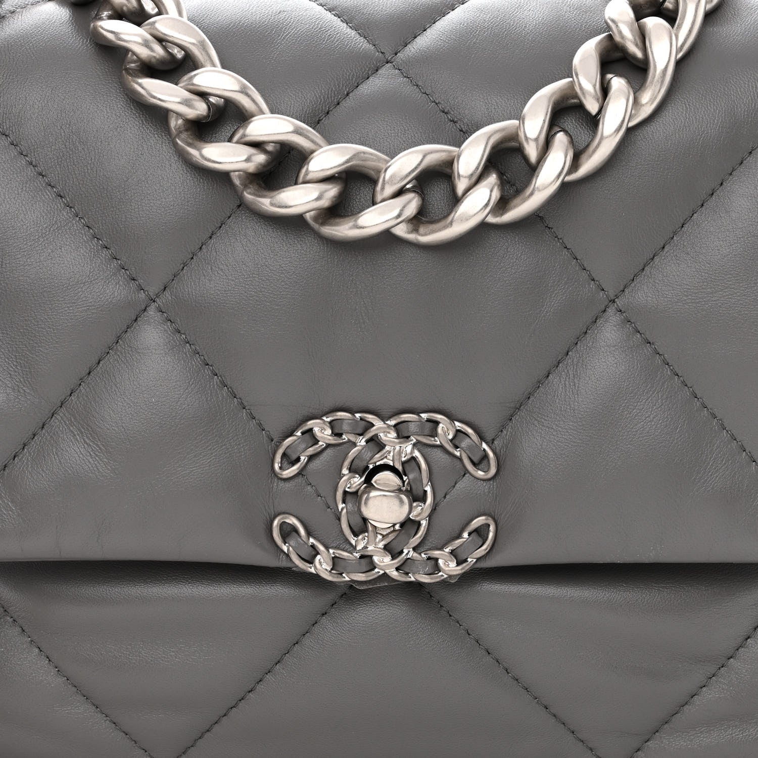 Chanel Lambskin Quilted Large Chanel 19 Flap Grey 8 of 11