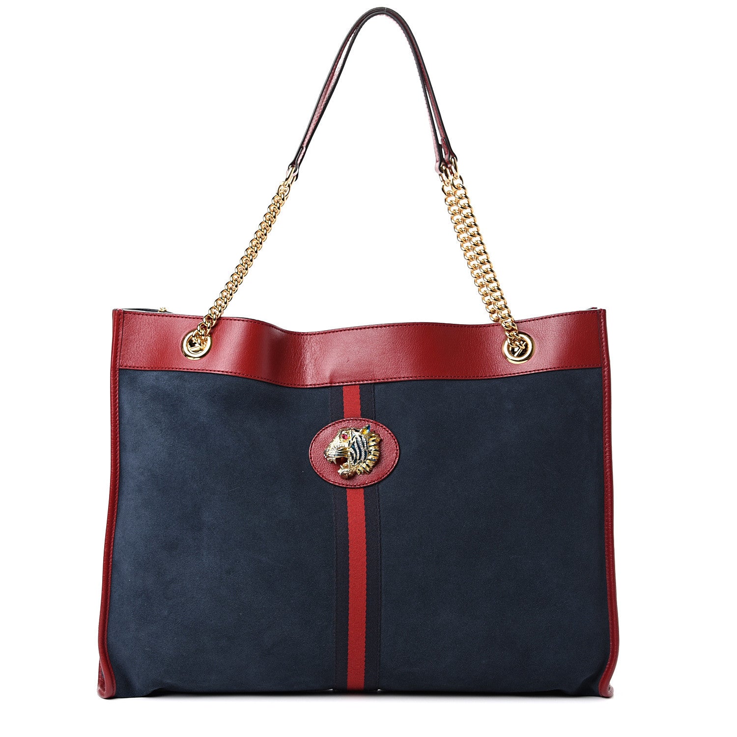 Gucci Suede Calfskin Large Rajah Chain Tote New Blue Romantic Cherry 2 of 10