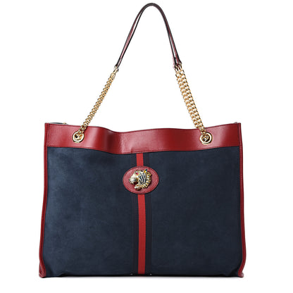 Gucci Suede Calfskin Large Rajah Chain Tote New Blue Romantic Cherry 2 of 10