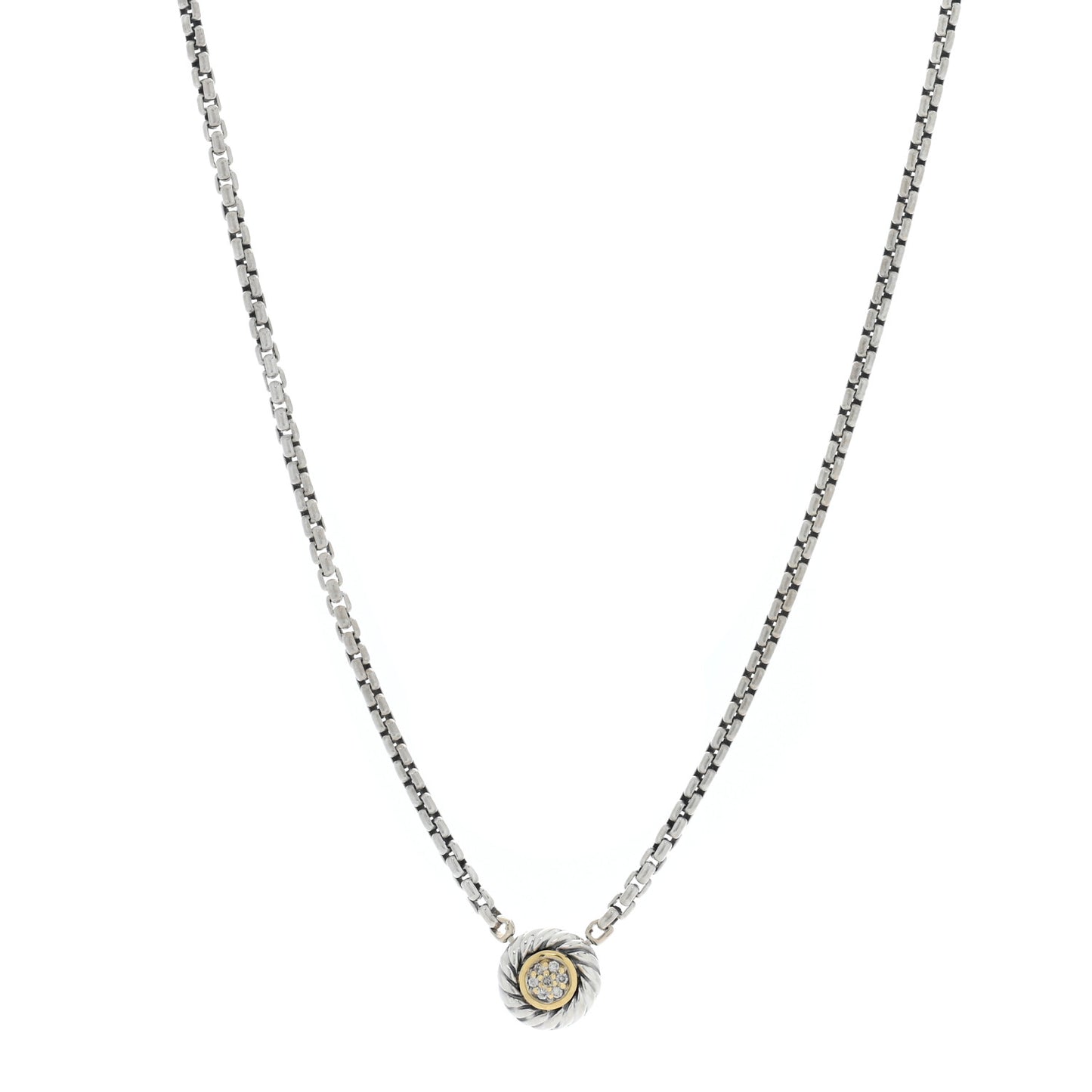 Sterling Silver 18K Yellow Gold Diamond 12mm Pave Cookie Necklace