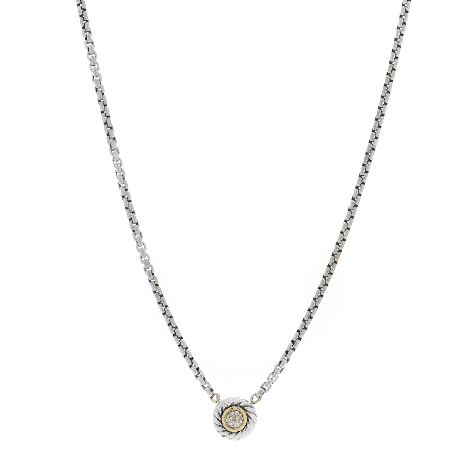 David Yurman Sterling Silver 18K Yellow Gold Diamond 12mm Pave Cookie Necklace 1 of 5
