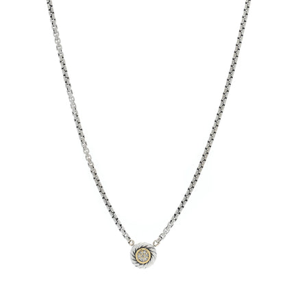 David Yurman Sterling Silver 18K Yellow Gold Diamond 12mm Pave Cookie Necklace 1 of 5