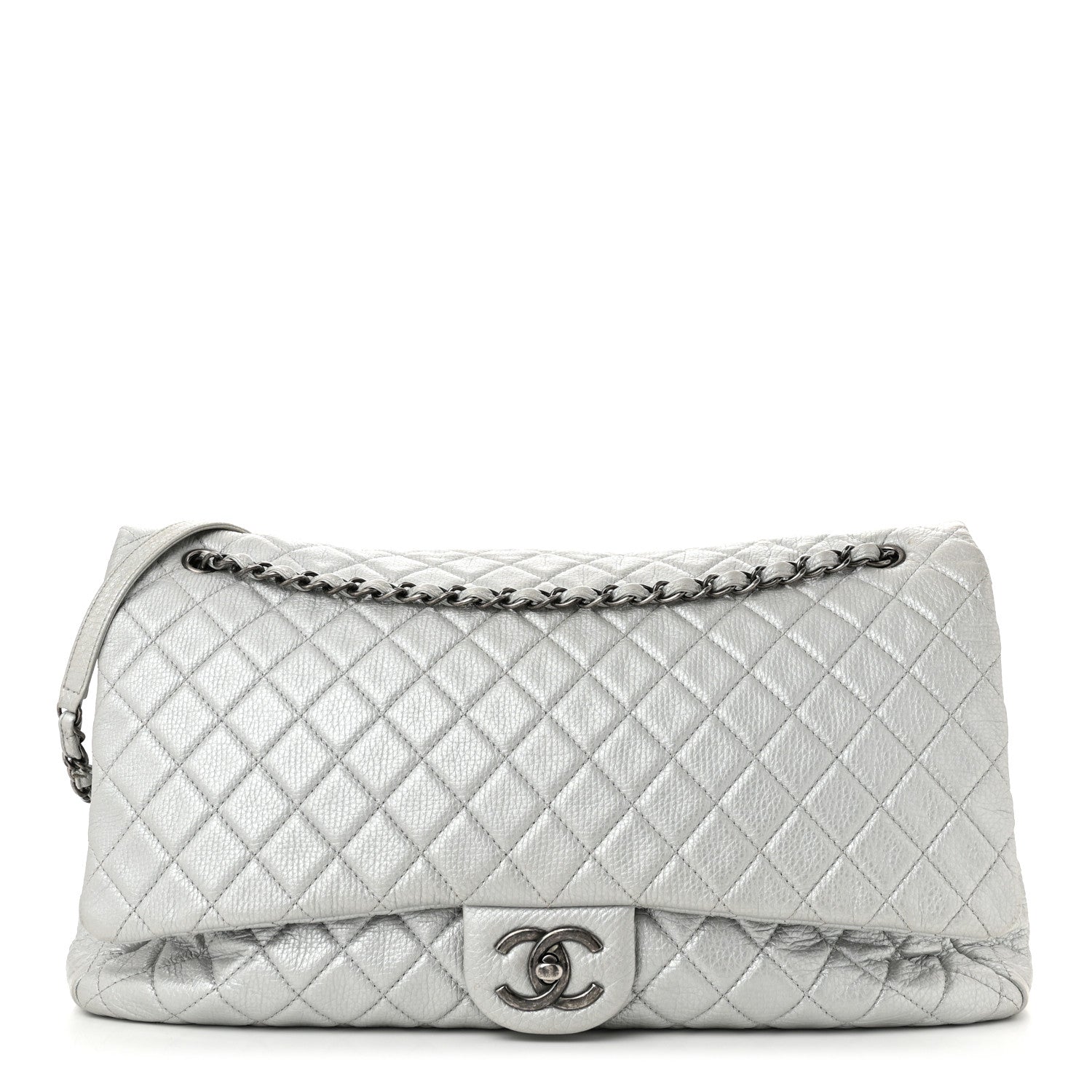 Chanel Metallic Calfskin Quilted XXL Travel Flap Bag Silver 1 of 10