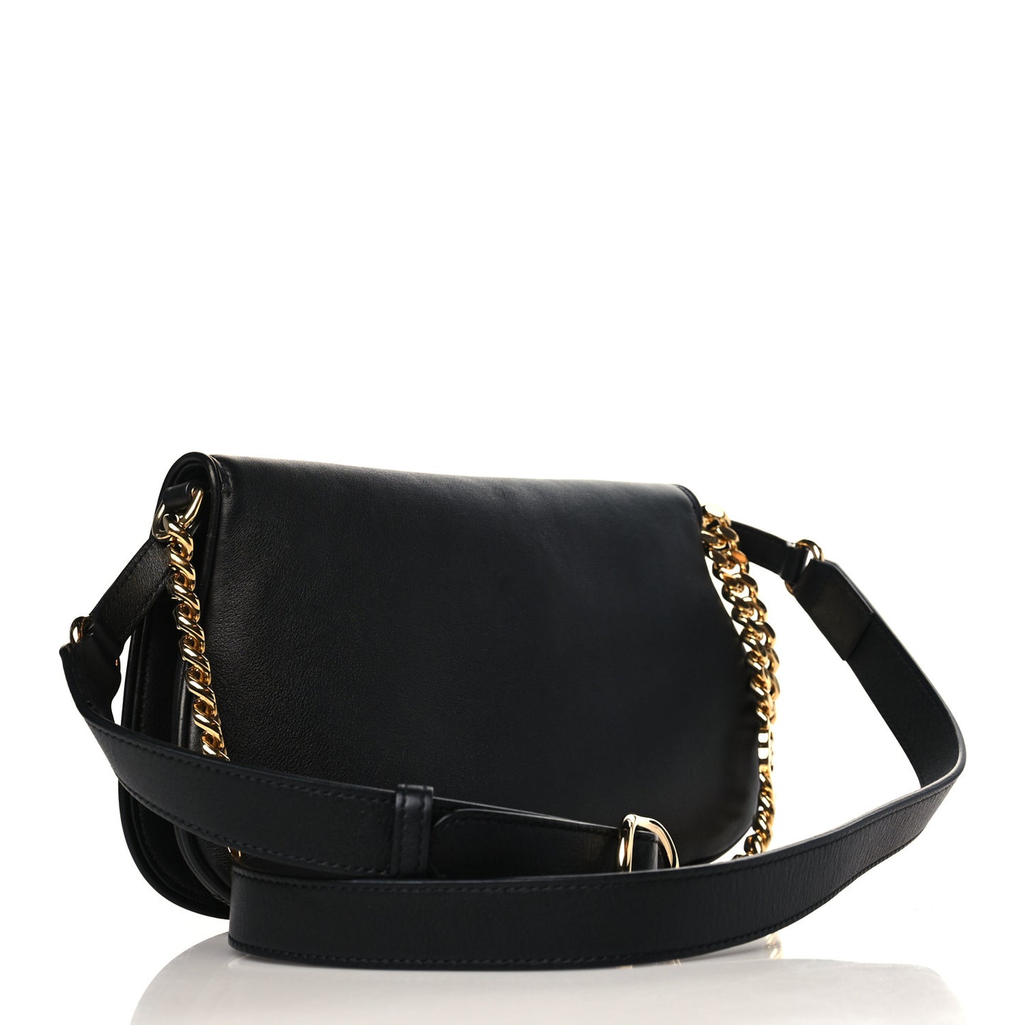 Roxy Calfskin Blondie Chain Shoulder Flap Bag Black