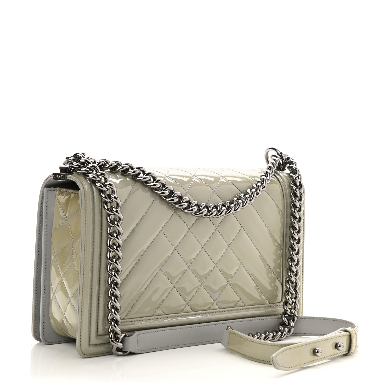 Chanel Patent Chevron Quilted New Medium Boy Flap Grey 3 of 10
