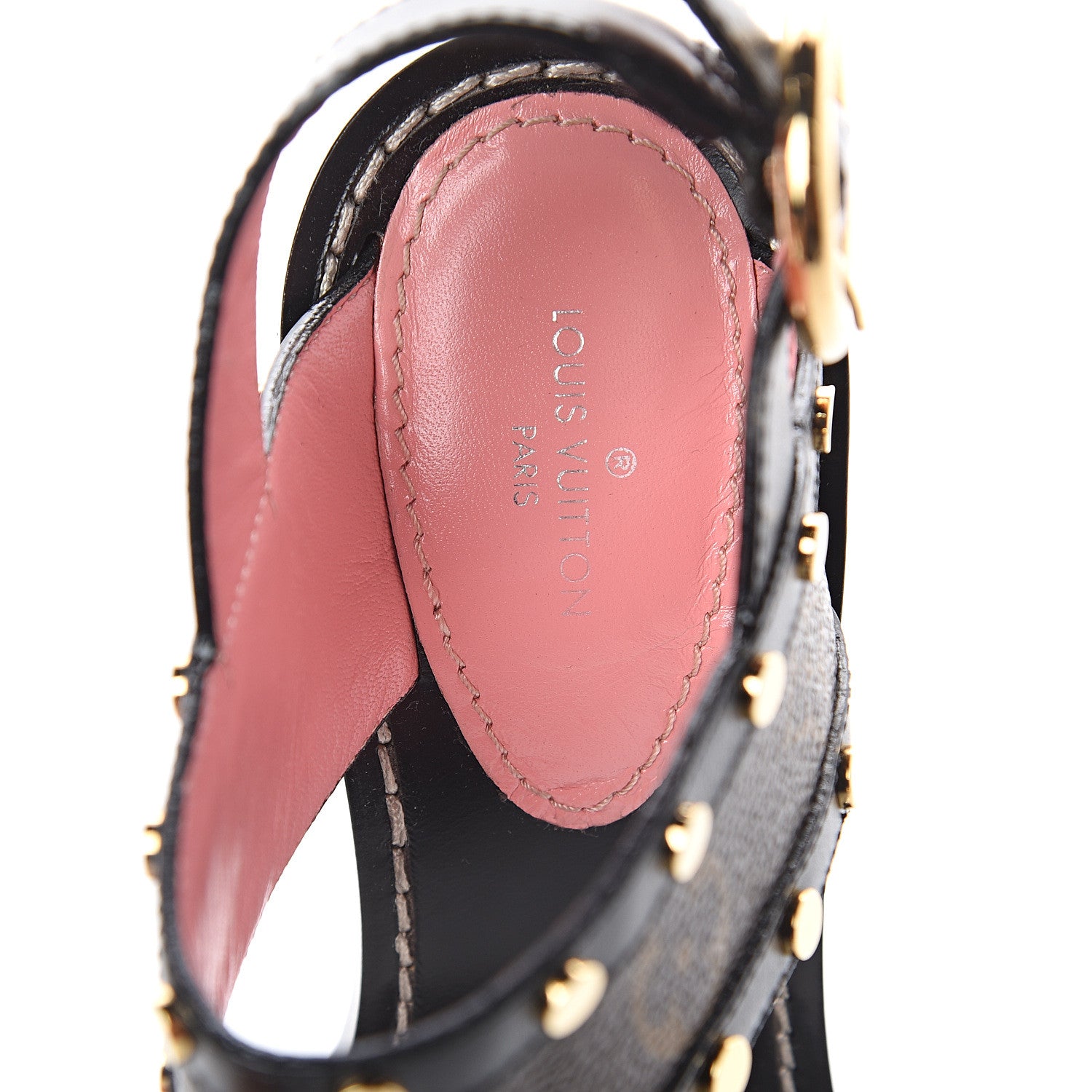 Louis Vuitton Calfskin Monogram Passenger Heeled Sandals 37 Black Rose 5 of 7