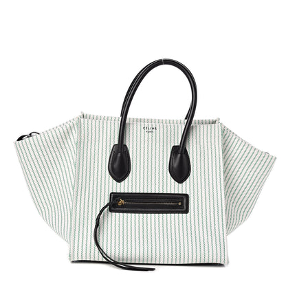 Celine Cotton Canvas Striped Medium Phantom Luggage White Green 1 of 11