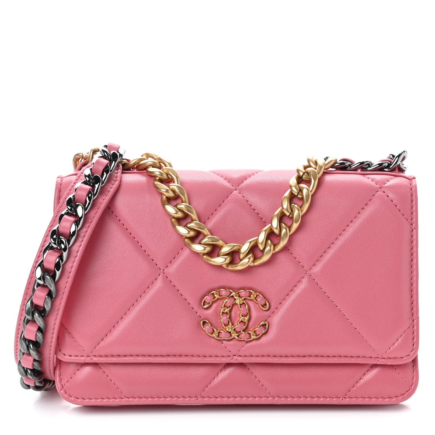 Chanel Lambskin Quilted Chanel 19 Wallet On Chain WOC Pink 1 of 10